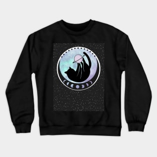 saturn cat (dark galaxy background) Crewneck Sweatshirt